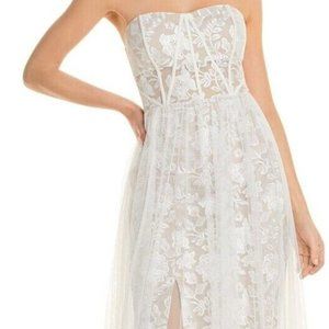 AIDAN AIDAN MATTOX Womens White Mesh Overlay Lined Corset Formal Dress